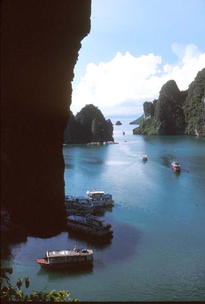 Halong Bay Grottoes Placid Waters Sampans